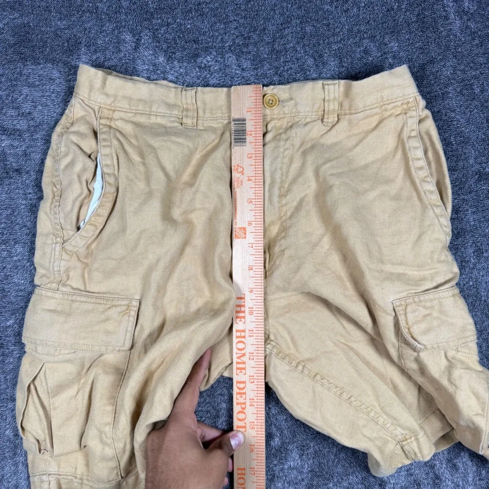 J. Crew Mens 100% Linen Cargo Shorts Tan Khaki Size 32 Summer Casual Lightweight